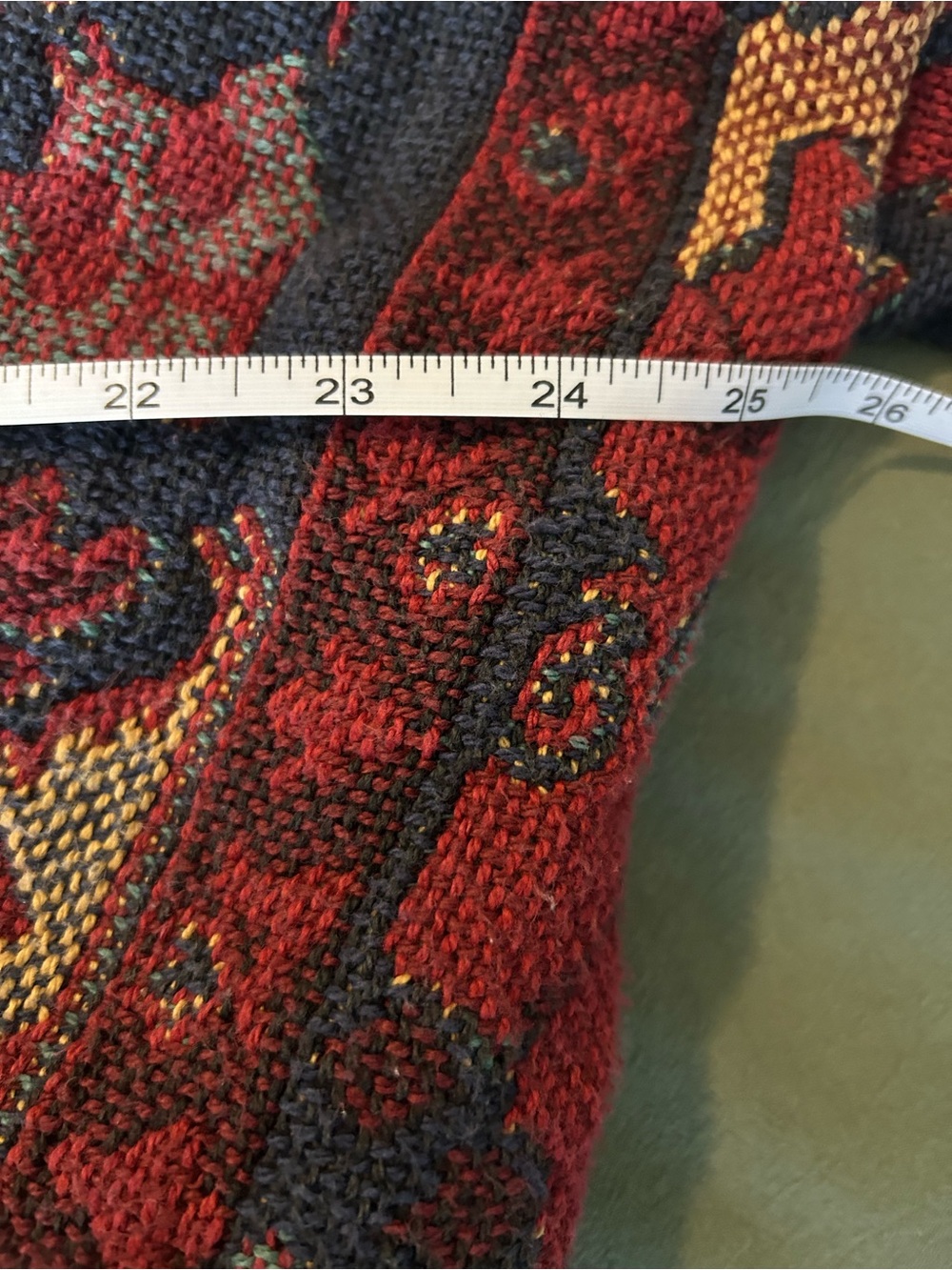 One of a Kind Handmade Women's Red & Navy Tapestry Fringed Cardigan Jacket - Picture 12 of 16